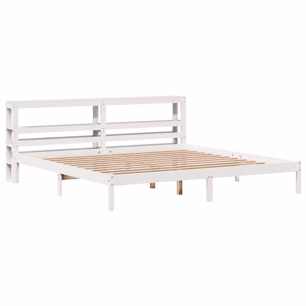 Berkfield Home White Rustic Solid Wood Pine Bed Frame with Side Compartments 200 x 200 cm – 2