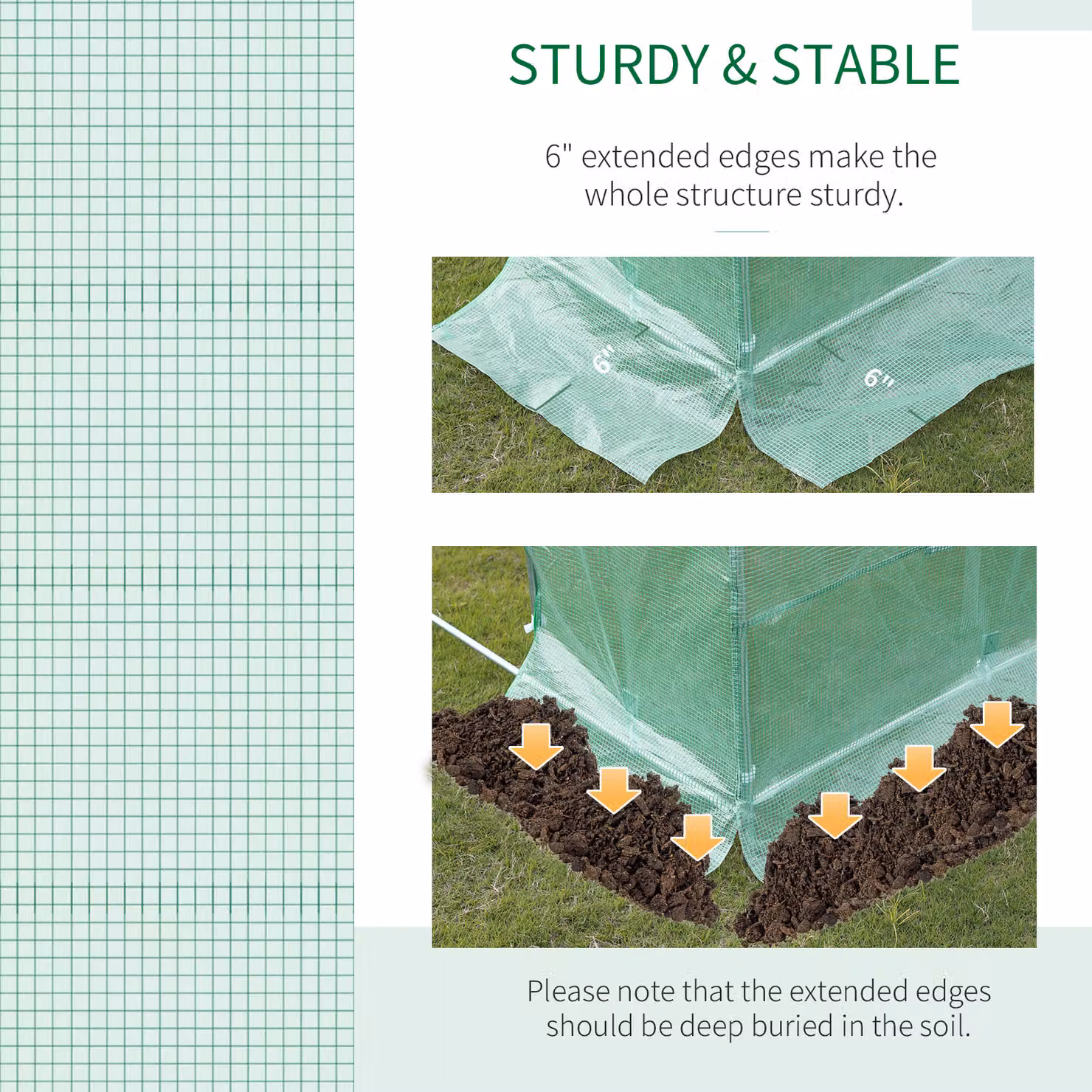 Outsunny Green PE Replacement Cover for Walk-in Tunnel Greenhouse with Roll-up Windows, W: 6 m, D: 3 m, H: 2 m – 3