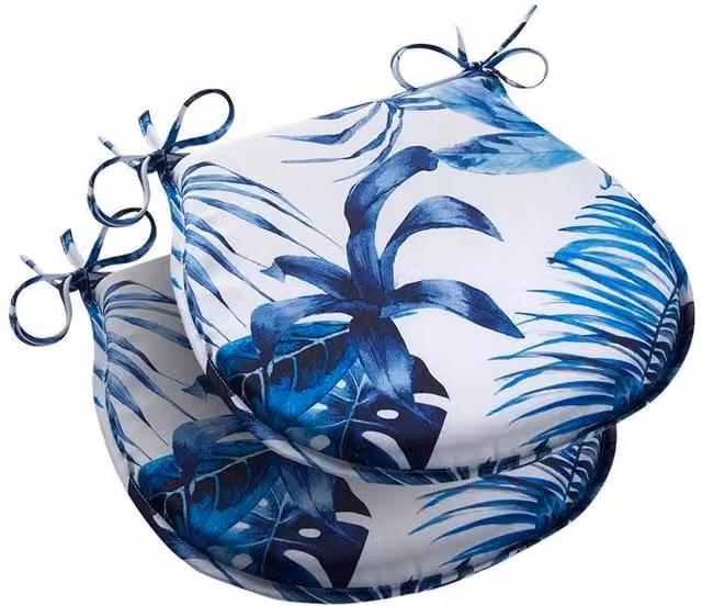 Livinluxury Set of 2 Round Water Repellent Garden Seat Pads in Blue, Diameter: 39 cm