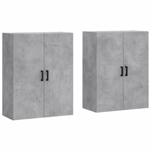 vidaXL Set of 2 Wall Mounted Cabinets in Concrete Grey with Hinged Doors, W/D/H: 69.5 x 34 x 90 cm