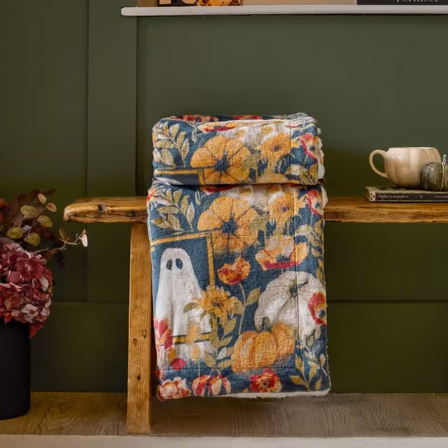 Bootanical Floral Sherpa Fleece Throw in Green and Multicolour