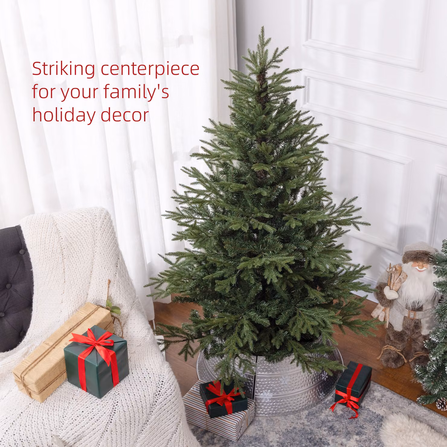 HOMCOM 5ft Artificial Green Christmas Tree with 1724 Tips and Metal Base – 3