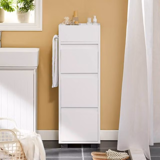 SoBuy Slim White Metal Bathroom Tall Cabinet with 3 Drawers and Top Organiser – 1