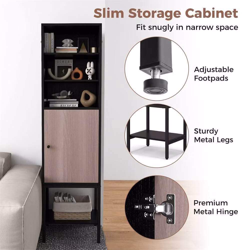 NESTLUNE Black Freestanding Tall Storage Cabinet with Hinged Doors and Internal Shelves, W/D/H: 15 x 15 x 100 cm – 5