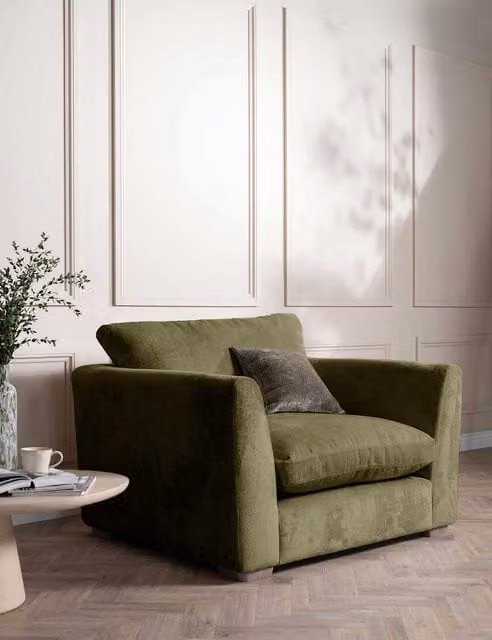 Barker and Stonehouse Palmer Green Chenille Snuggle Chair with Armrests