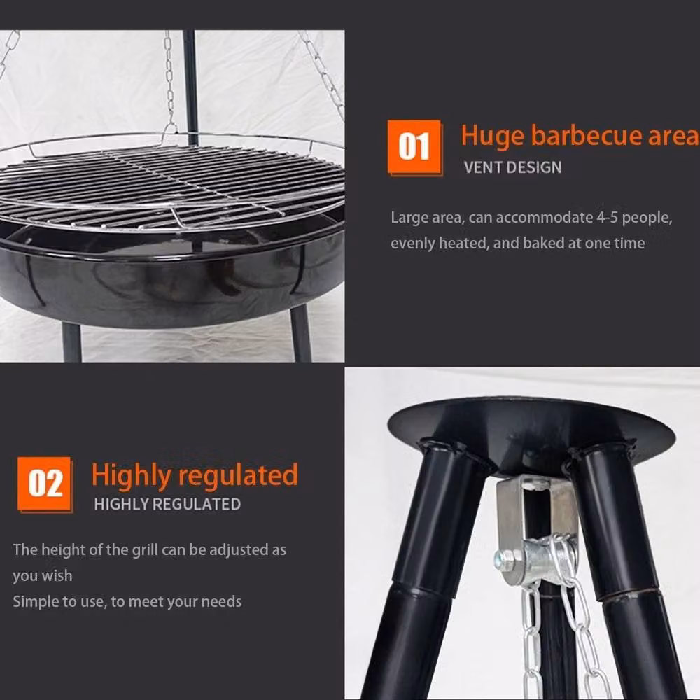 Havendro Adjustable Tripod Fire Pit and Round BBQ Grill in Black with Chrome Charcoal Bowl, H 150 cm x W 75 cm x D 50 cm – 5