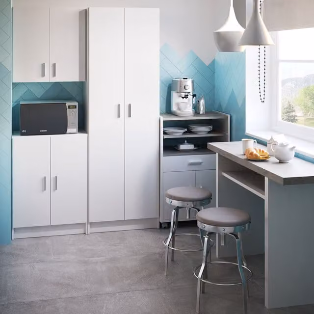 VITA White Modern 2 Door 4 Shelf Kitchen and Utility Room Tall Cabinet