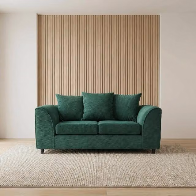 Abakus Direct Jumbo Grid 2 Seater Upholstered Sofa in Green with Geometric Fabric and Scatter Cushions