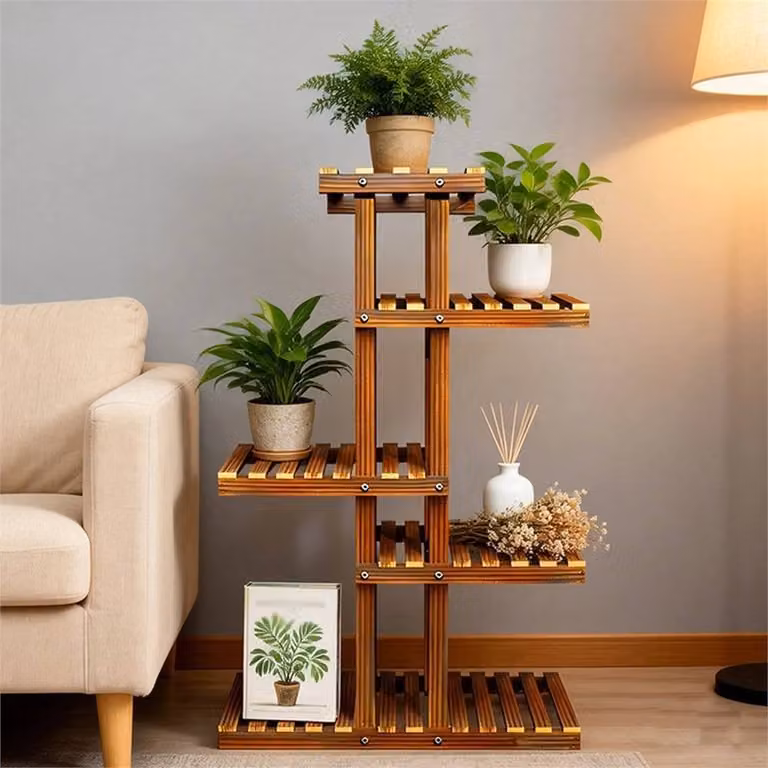 Nordara 5-Tier Wooden Plant Stand and Flower Pot Shelf in Brown