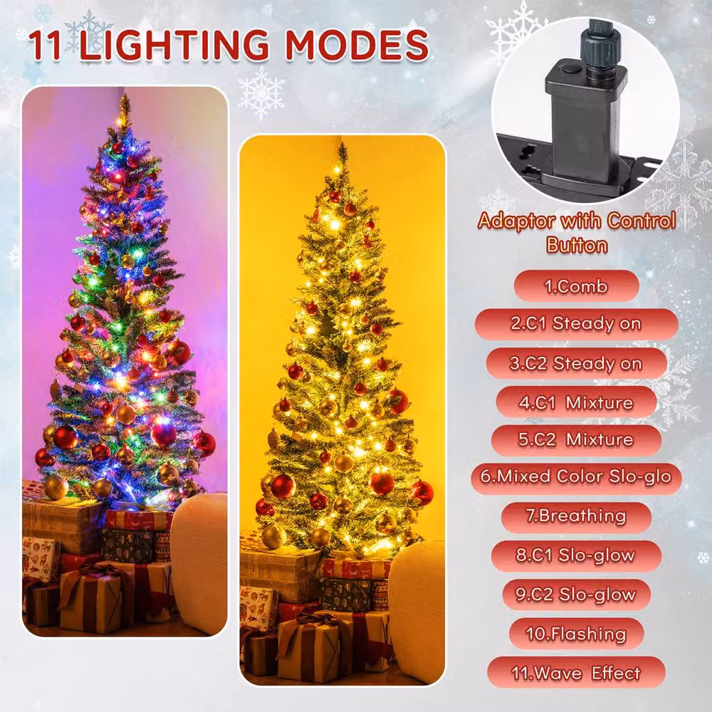 Costway 5 FT Pre-lit Artificial Christmas Tree with Switchable LED Lights in Green, Height: 152.4 cm – 6