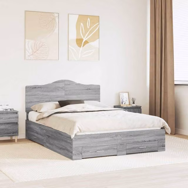 Berkfield Home Modern Bed Frame with Drawers in Grey Sonoma, Engineered Wood, W: 140 cm, L: 190 cm – 1