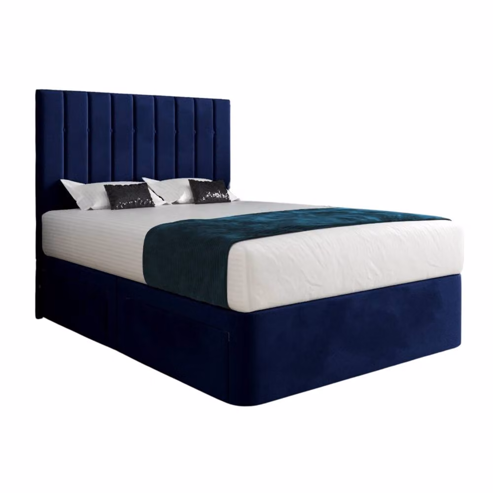 KDMD Quatt Modern Upholstered Velvet Designer Bed Frame with Drawers in Blue, W/D/H: 120 x 200 cm – 2
