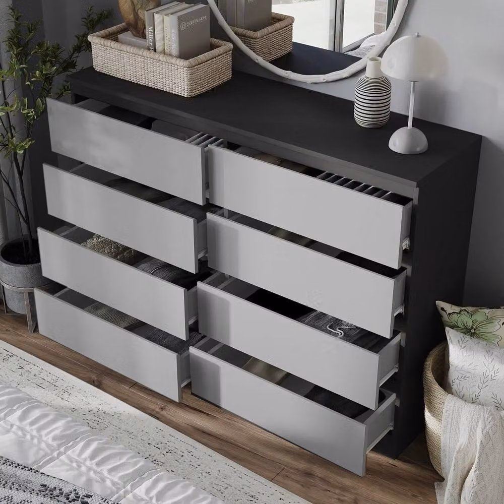 FORGEVIO Modern 8 Drawer Chest with Black Carcass and Grey Drawers – 3