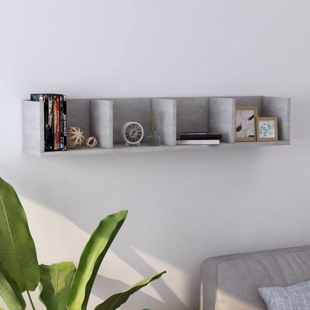 Berkfield Home Durable CD Wall Shelf in Concrete Grey, W/D/H: 100 x 18 x 18 cm – 2
