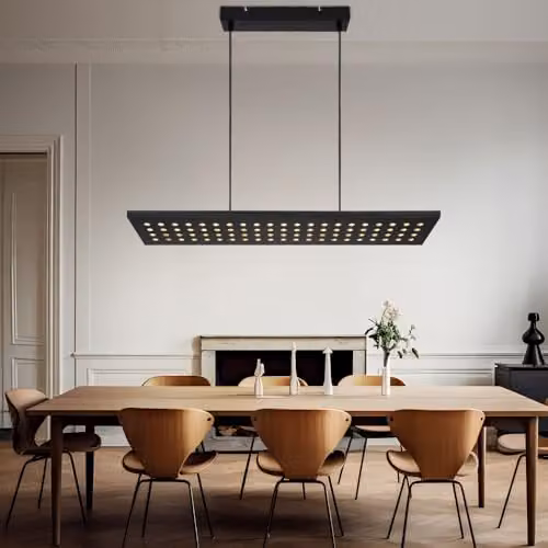 Netlighting Dolores Modern Rectangular LED Pendant Light in Black and Wood, W/D/H: 120 x 40 x 20 cm – 3