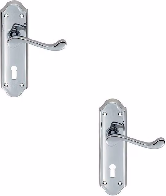 Loops Victorian Upturned Handle with Lock Backplate, 2 Pairs, Polished Chrome, W: 16.8 cm, H: 4.7 cm