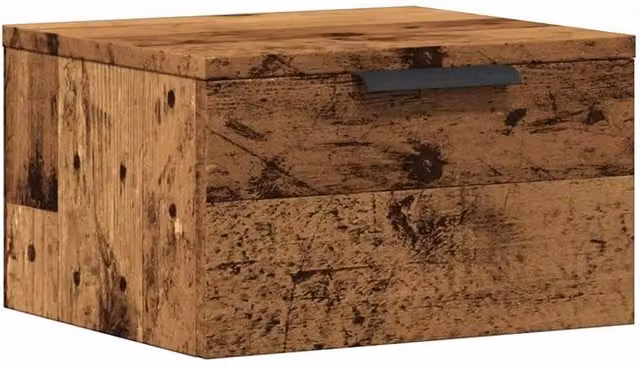 Berkfield Home Wall-mounted Bedside Cabinet in Brown Old Wood, W: 34 cm, D: 30 cm, H: 20 cm