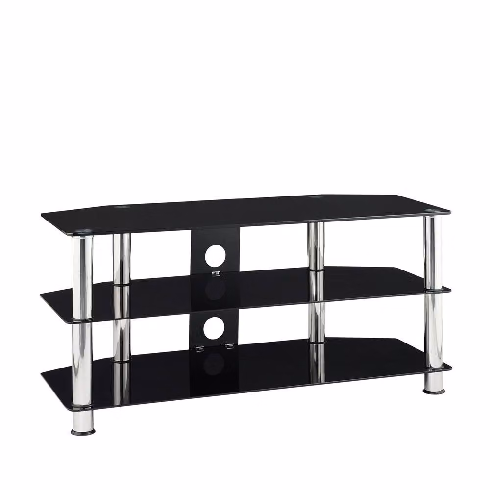 Moderna MMT Black Glass and Metal TV Stand with 3 Shelves, W: 105 cm – 2