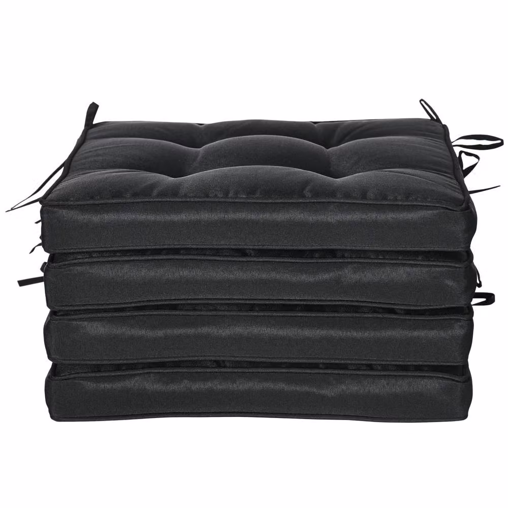 STILVORA Set of 4 Black Square Water-Repellent Polyester Garden Seat Cushions with Ties – 5