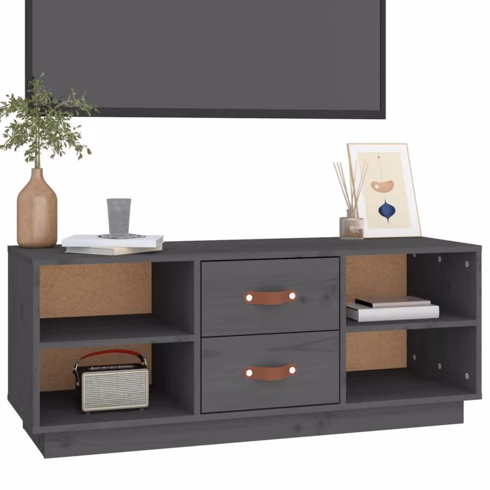 Berkfield Home Grey Solid Wood Pine TV Cabinet W/D/H: 100 x 34 x 40 cm – 3