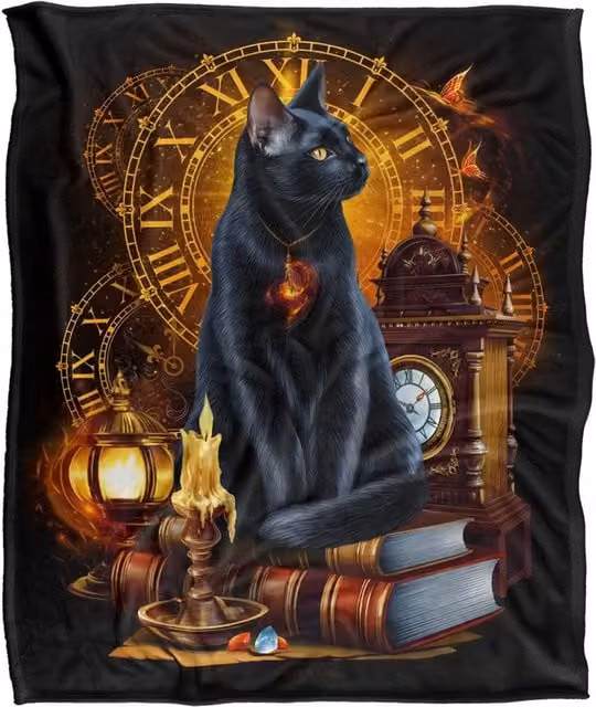 JQ Licensing En Black Cat Time Clocks Super Soft Microfibre Throw Blanket in White, W/D/H: 152 x 127 cm – 6