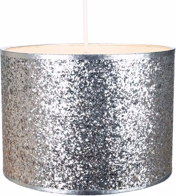 Happy Homewares Modern Silver Glitter Fabric Cylinder Pendant Lamp Shade, Diameter: 30.48 cm