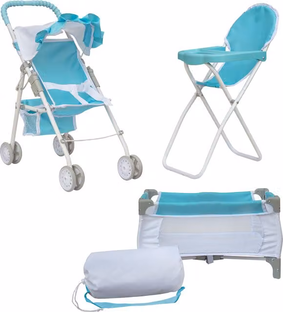 Olivia's Little World 3-in-1 Baby Doll Nursery Set in Blue and White