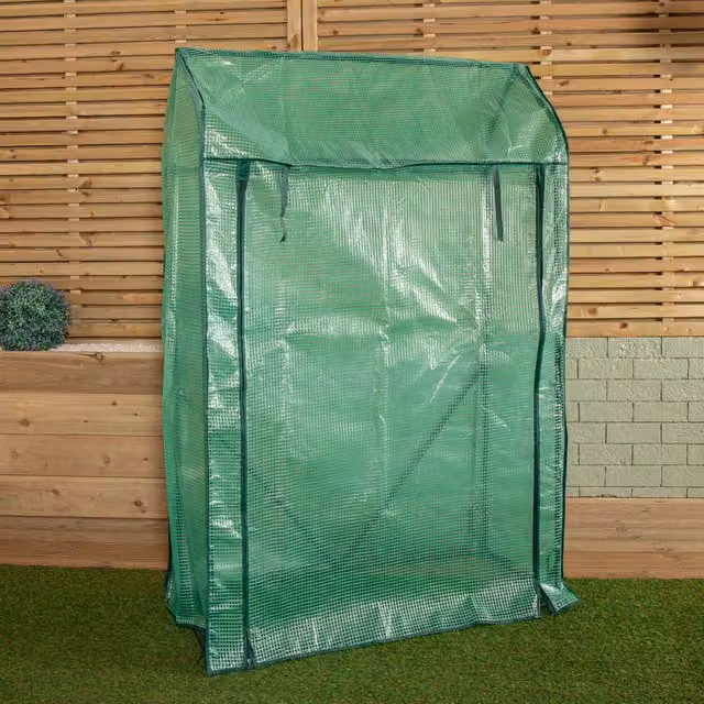 Samuel Alexander Freestanding Outdoor Greenhouse with Steel Frame and Plastic Cover in Green