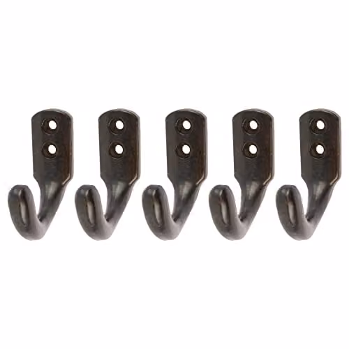 Hammer and Tongs Matt Black Powder-Coated Iron Single Coat Hook, Pack of 5 – 2