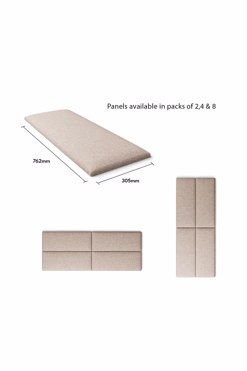 Aspire EasyMount Wall Mounted Upholstered Panels, Modular DIY Headboard in Eire Linen Fabric, Off-White (Pack of 4) – 3