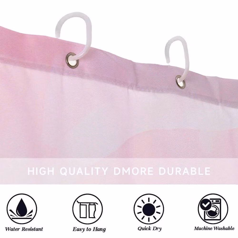 PAWNORA Waterproof Polyester Bathroom Shower Curtain in Pink and Grey – 2