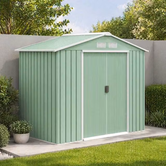 STILVORA Green Steel Garden Shed with Lockable Double Doors