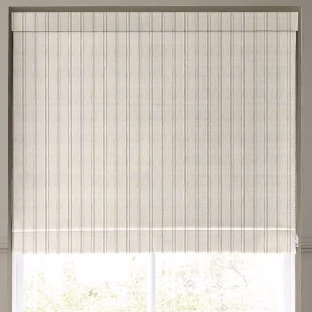 Emily Bond George Stripe Made to Measure Roman Blind in Beige Linen with Blackout Feature