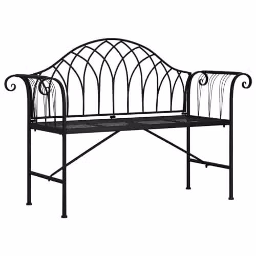 vidaXL 2-Seater Garden Bench in Black Powder Coated Steel with Armrests