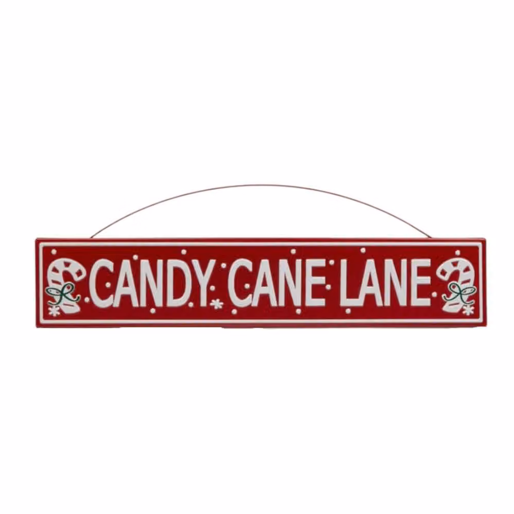 Garden Greatness Christmas Hanging Candy Cane Lane Metal Sign in Red – 2