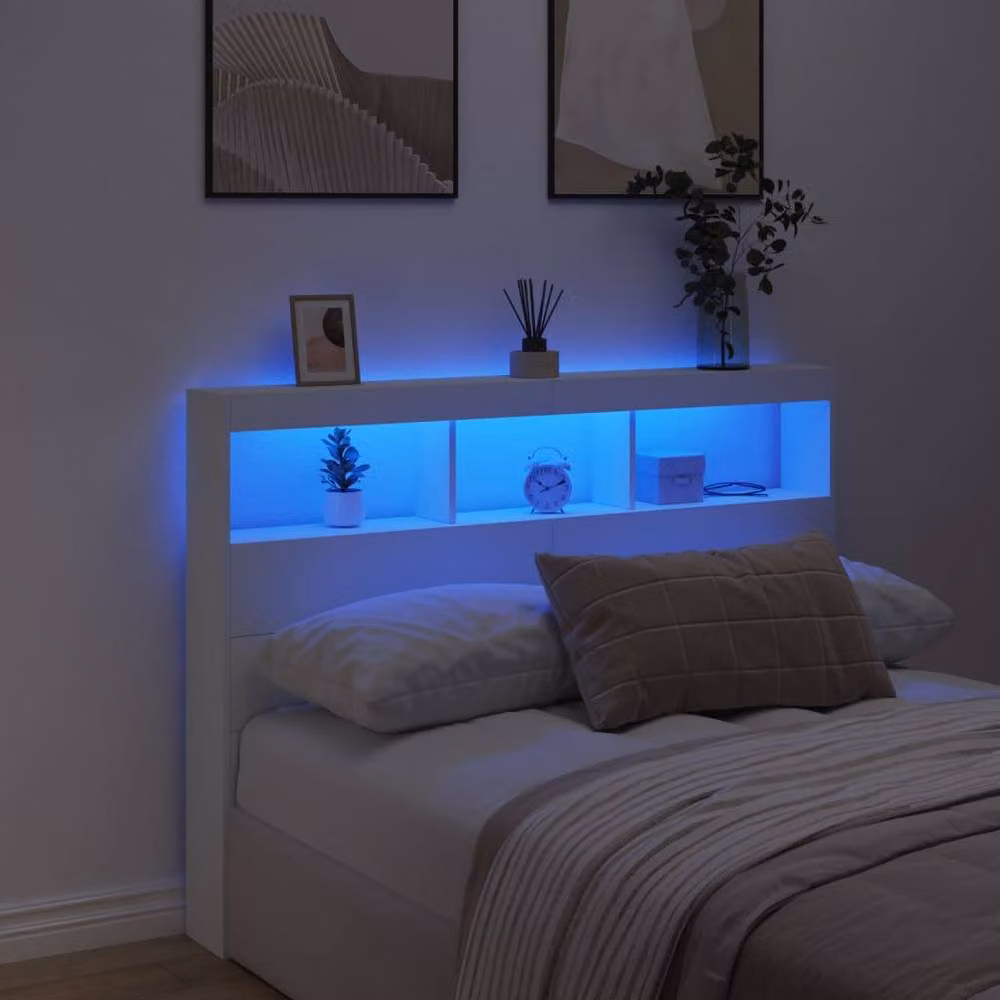 Berkfield Home Modern White Headboard Cabinet with Integrated LED Lighting, W/D/H: 140 x 17 x 102 cm – 3