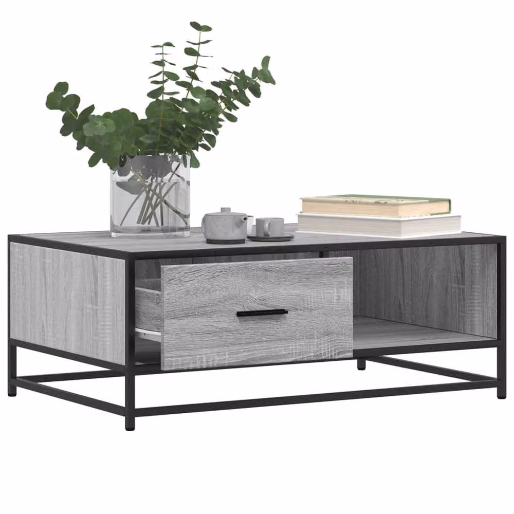 Berkfield Home Grey Sonoma Coffee Table in Engineered Wood and Metal, W: 90 cm, D: 57 cm, H: 35 cm – 2