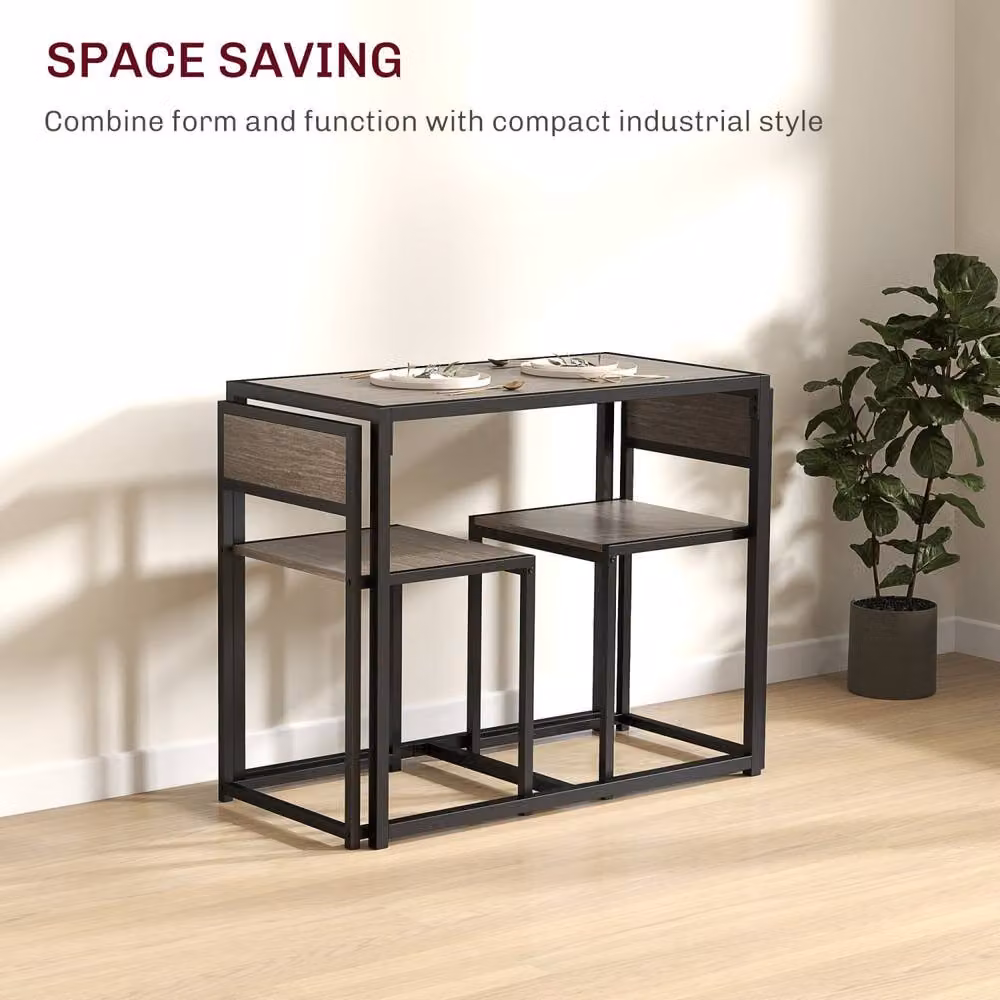 Wyld Haus Zikeba Grey Wood Effect Compact Dining Table and 2 Stool Set – 4