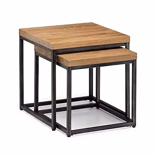 Julian Bowen Brooklyn Industrial Oak and Metal Nest of Tables – 1