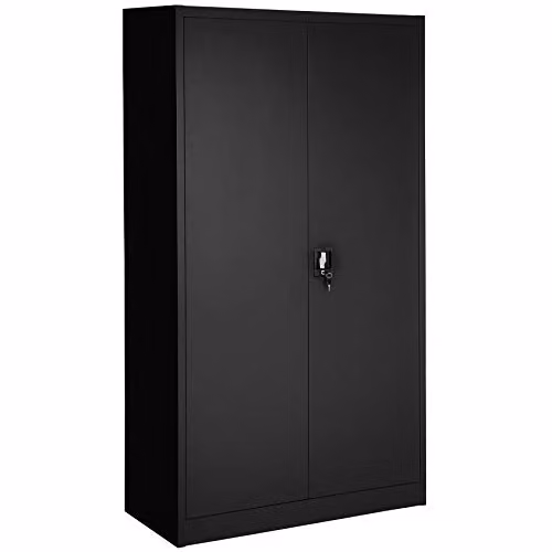 tectake Set of 2 Metal Filing Cabinets with Lockable Hinged Doors and Adjustable Shelves, Black, H 180 x W 90 x D 40 cm – 3