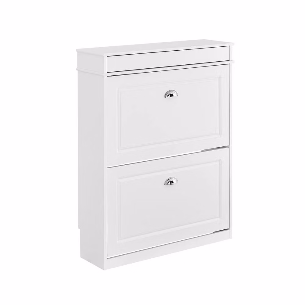 SoBuy Modern White Slim Shoe Cabinet with Tilting Compartments and Internal Shelves – 2
