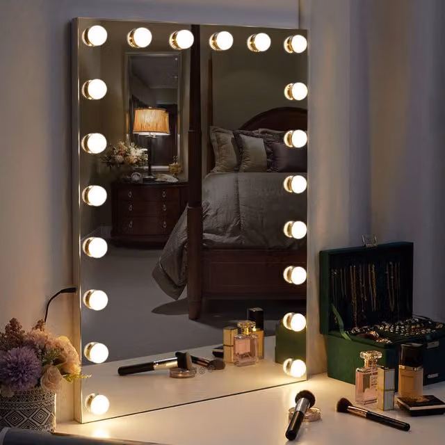 Livingandhome Hollywood LED Vanity Mirror in White with Dimmable Bulbs