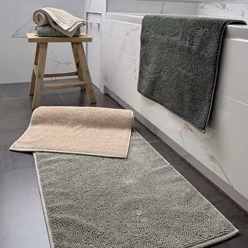 Misona Organic Cotton Luxury Reversible Loop Pile Bath Mat in Beige, W: 50 cm, D: 80 cm – 2