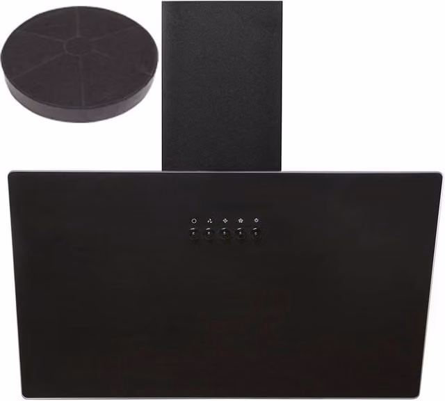 SIA Black Glass Wall Mounted Chimney Cooker Hood with Activated Carbon Filter, W: 60 cm, D: 45 cm, H: 68 cm