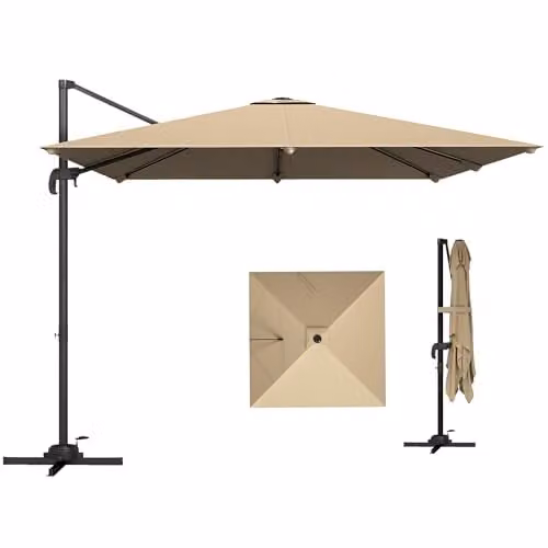 Outsunny Beige Cantilever Parasol with 360 Degree Rotation and UPF 50+ Protection