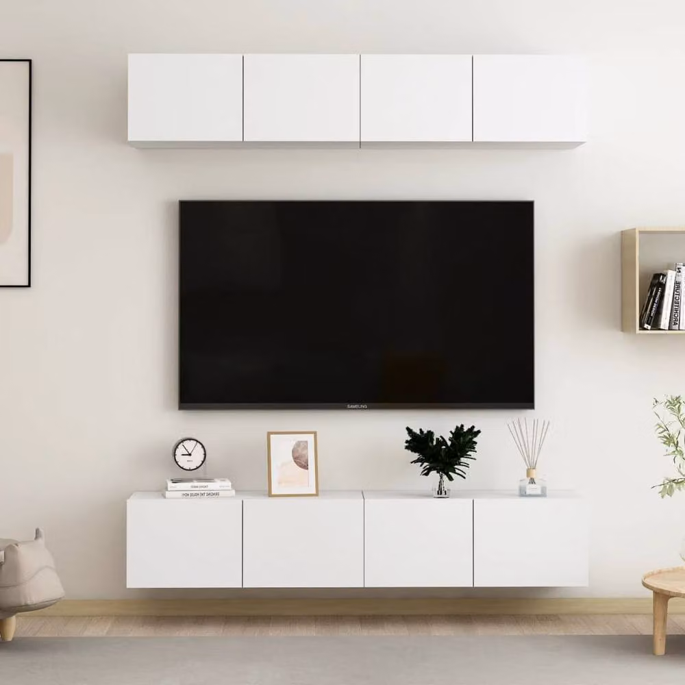 Berkfield Home Set of 4 White Wall Mounted TV Cabinets in Matt MDF, W/D/H: 80 x 30 x 30 cm – 2