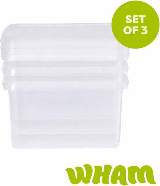Wham Set of 3 Stackable 9L Square Plastic Storage Boxes with Lids in Transparent Green