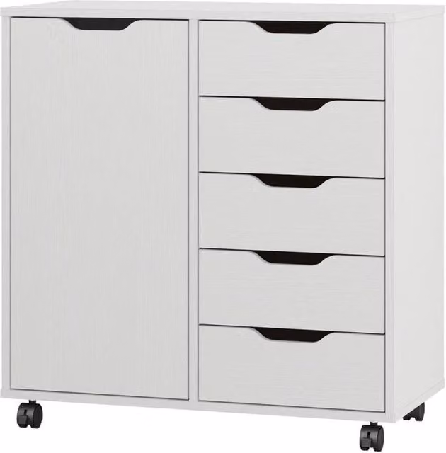 ERGOVEXA White Wooden File Cabinet with 5 Drawers and 1 Door Dresser Cabinet – 1