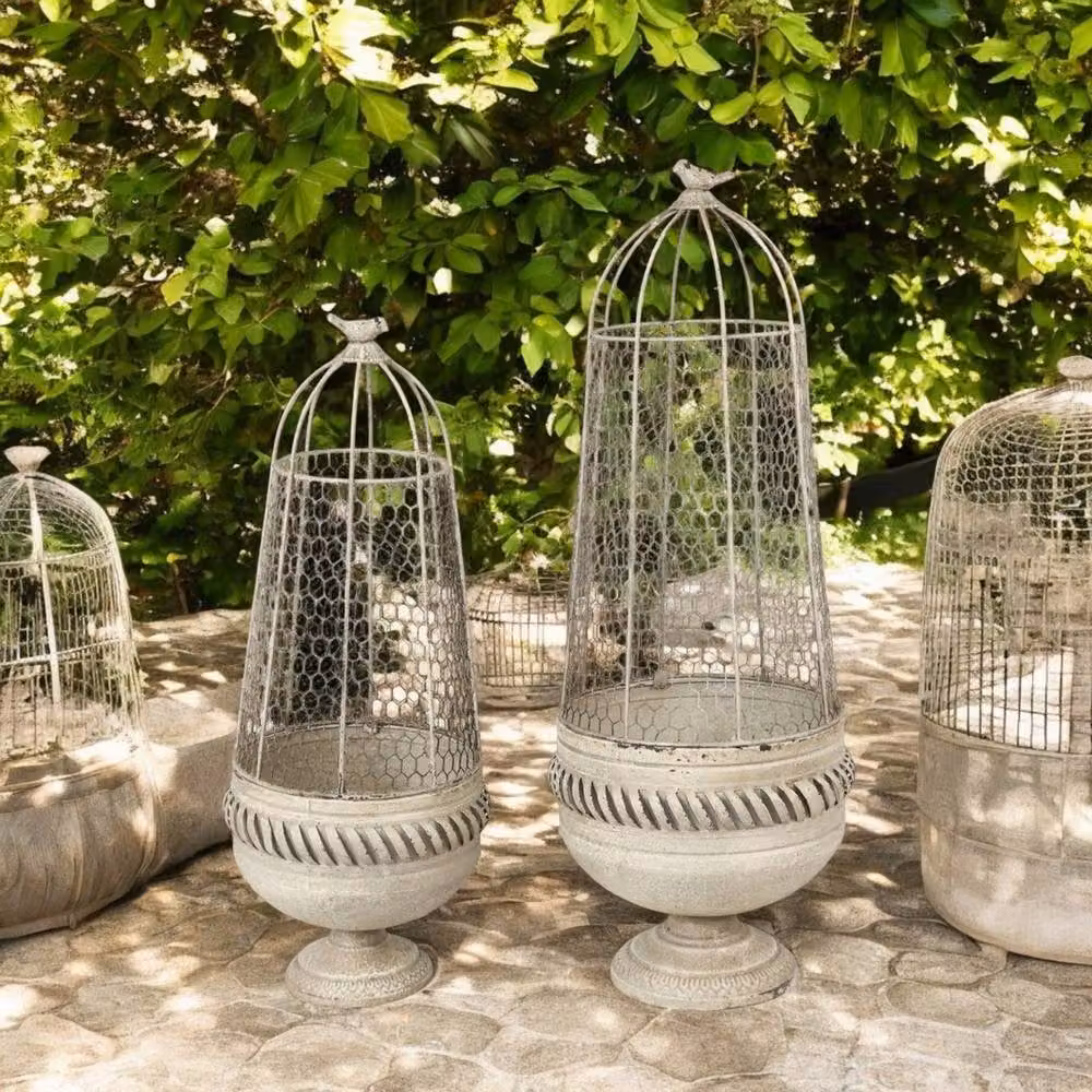Minster Stylish Living Ltd Set of 2 Decorative Metal Plant Stands in Beige or White, W/D/H: 32 x 32 x 83 cm – 2