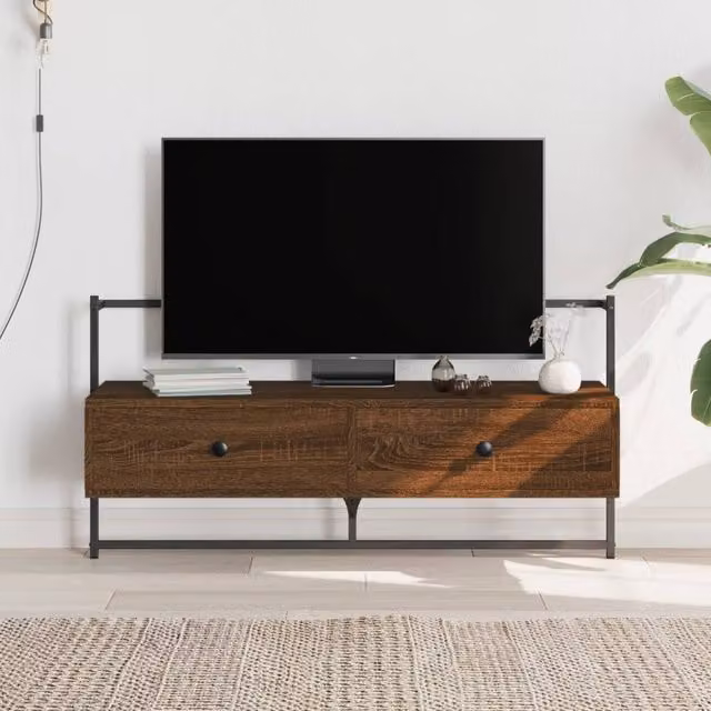 Berkfield Home Wall-mounted TV Cabinet in Brown Oak, W: 100.5 cm, D: 30 cm, H: 51 cm